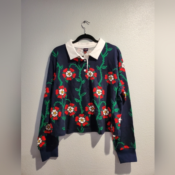 Women's Rose Print Collared Long Sleeve Rugby Shirt - Rowing Blazers - Picture 7 of 9